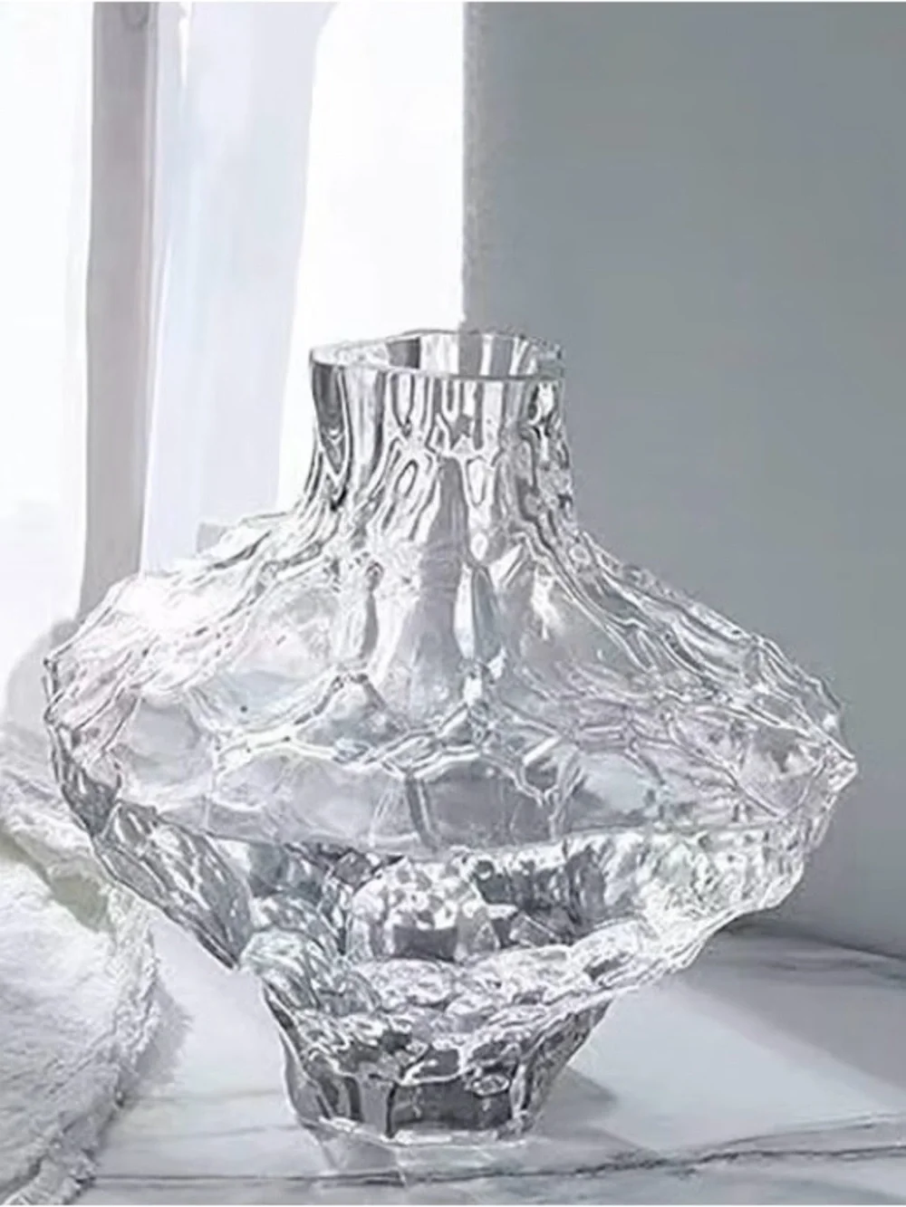 Clear Textured Glass Decorative Vase -